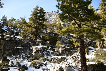 beautiful river and waterfall at Lake Tahoe in winter