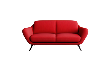 Modern red sofa isolated on transparent background for interior design projects