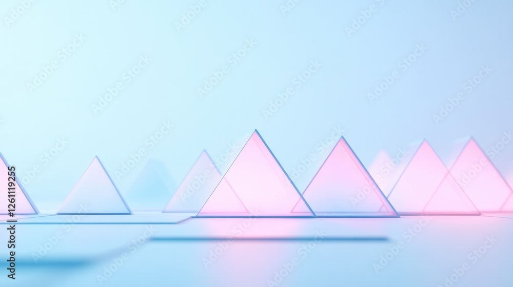 Fototapete surreal arrangement of glowing triangular grids in 3d space with soft shadows creating depth and int
