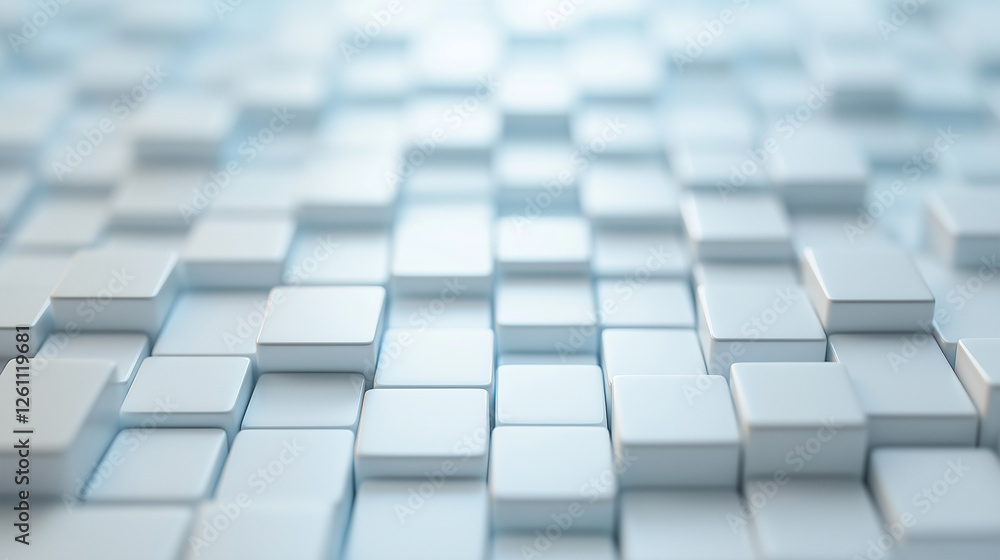 Poster patterns of square tiles arranged in a grid, reflecting soft light in a minimalistic environment