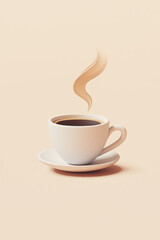 Fototapeta premium A cup of freshly brewed coffee with a swirl of steam rising in an elegant, fluid shape. The minimalist design highlights the warmth and comfort of a cozy coffee moment, perfect for coffee lovers 