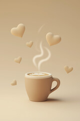 Obraz premium A cup of freshly brewed coffee with a swirl of steam rising in an elegant, fluid shape. The minimalist design highlights the warmth and comfort of a cozy coffee moment, perfect for coffee lovers 