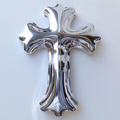 Reflective Chrome Cross Abstract Metal Art Design Elegant Shiny Silver Religious Symbol Modern Christianity Faith Spiritual Graphic 3D Render God Holy
