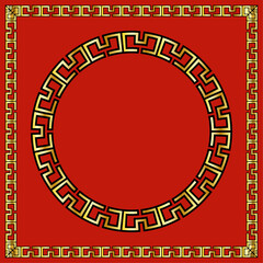 Chinese red tapestry design and gold motifs