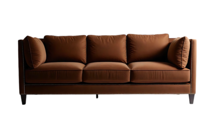 A brown sofa with clean lines isolated on transparent background