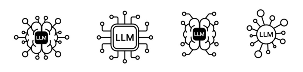 LLM large language model icon with neural networks in line art style. Perfect for AI, machine learning, and technology applications on websites and apps. Vector illustration.