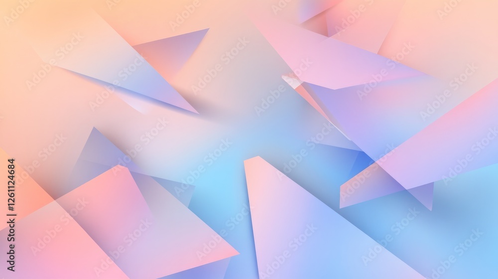 Poster vibrant abstract arrangement of triangles overlapping with vibrant gradient tones and soft ambient l