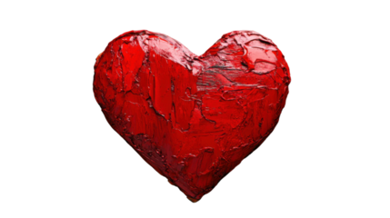 Red heart painting representing love and romance on transparent background
