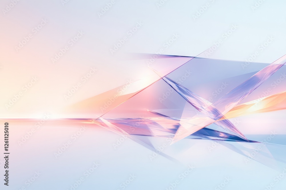 Poster vibrant abstract design of layered triangles with reflective surfaces creating intricate light effec