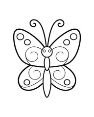 A charming, stylized black and white illustration of a butterfly.