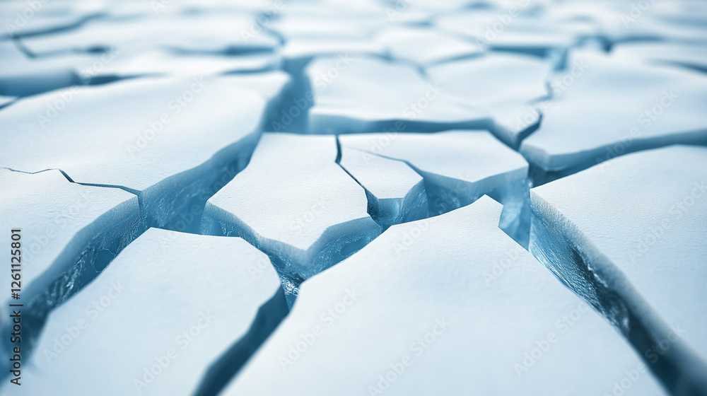 Poster a close-up of cracked ice with a frozen surface, creating a textured and natural winter pattern.