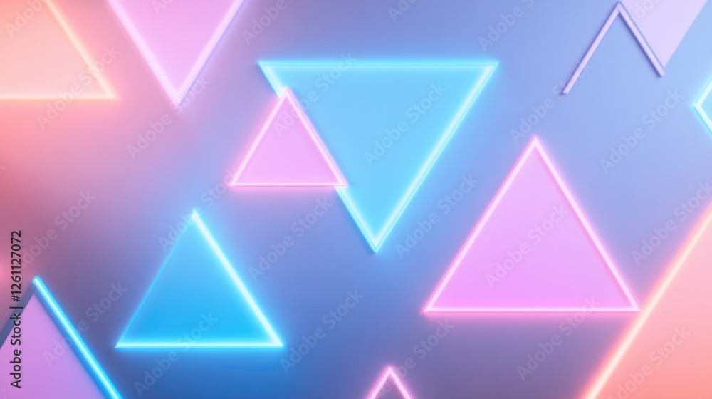 Poster vibrant depiction of triangles arranged in kaleidoscopic pattern glowing with neon colors under diff