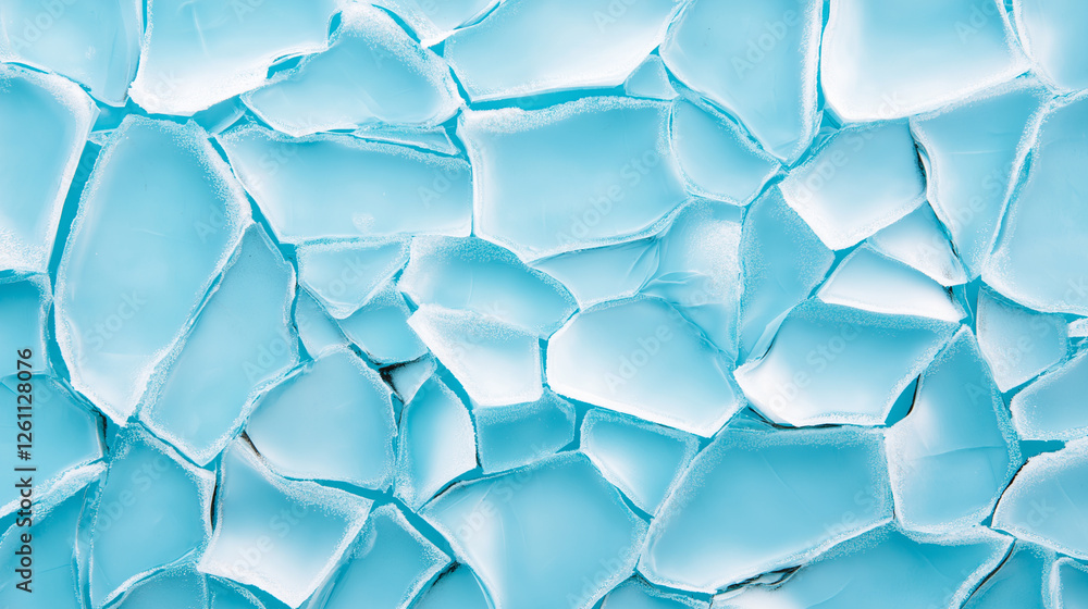Poster a close-up of cracked ice and frozen blue surface, creating an abstract textured pattern.