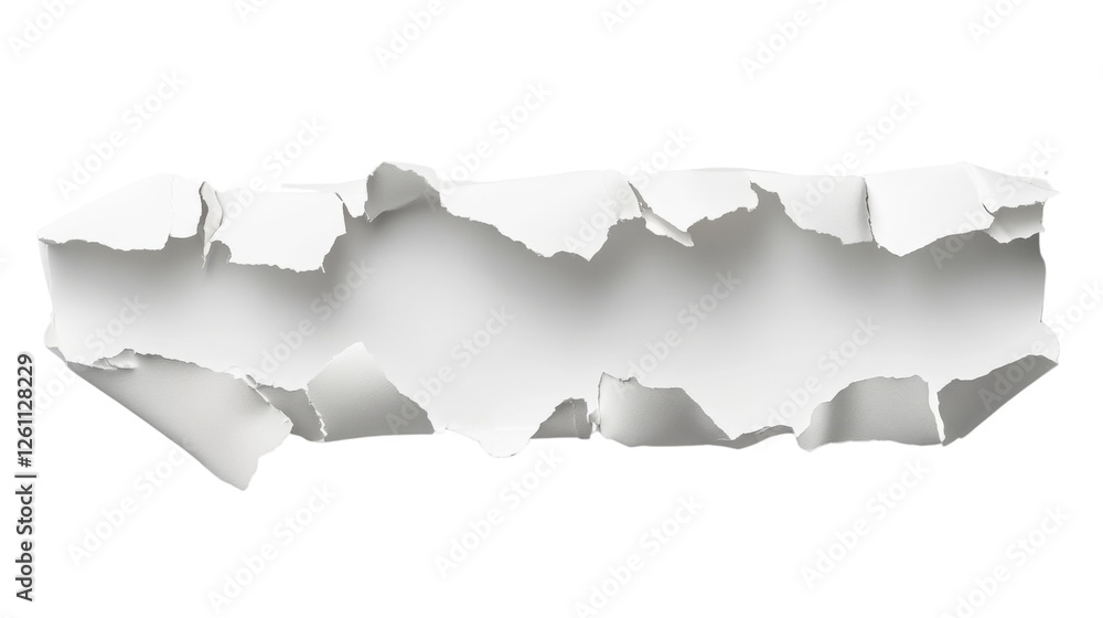 Poster torn, ripped, white paper with transparent background creating blank space