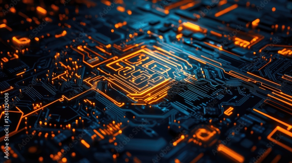 Aufkleber close-up of a cnc laser cutting intricate pathways on a circuit board in a futuristic factory.