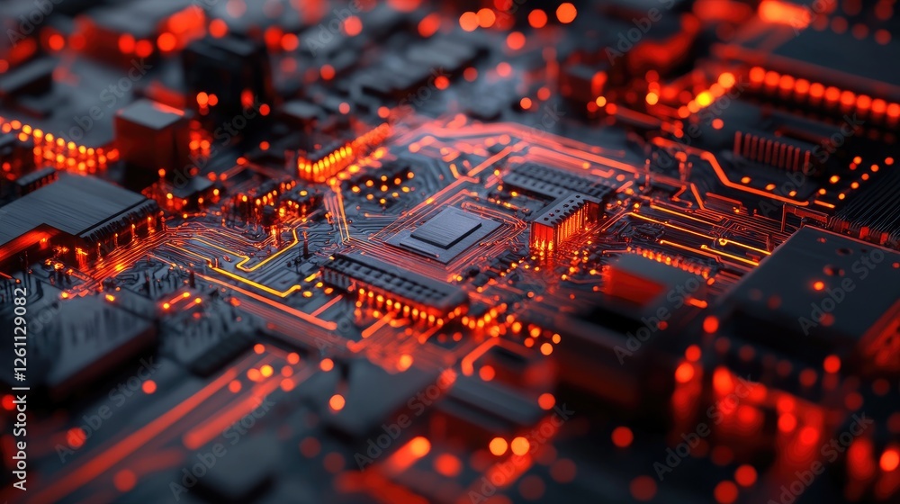 Aufkleber close-up of a cnc laser cutting intricate pathways on a circuit board in a futuristic factory.