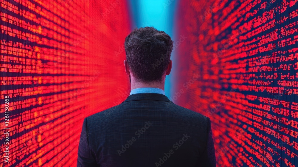 Aufkleber business leadership and scalability. a person stands before a wall of glowing binary code, creating 