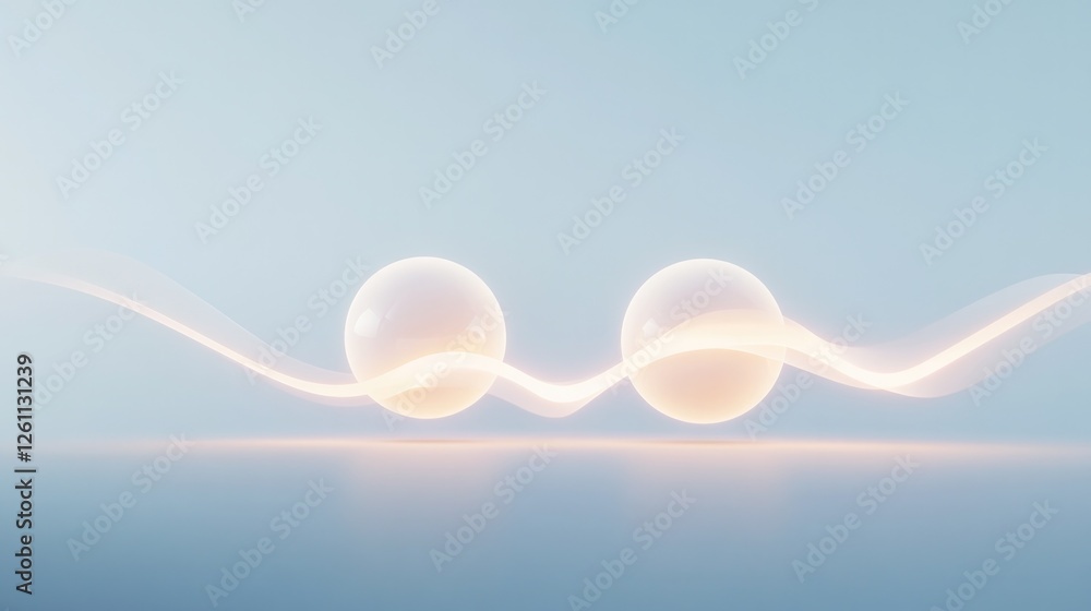 Poster abstract depiction of two glowing orbs connected by jagged line gradually smoothing into radiant cur