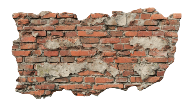 Old damaged red brick wall with mortar on transparent background - Powered by Adobe