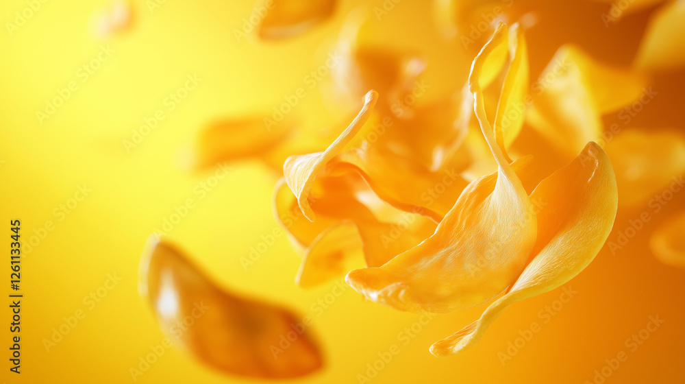 Aufkleber a dynamic macro shot of golden yellow flower petals floating in the air, creating a dreamy abstract 