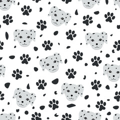 Fototapeta premium Dalmatian Dog Pattern - Illustrations of Dalmatian Dog Heads and Paws. Seamless Link.