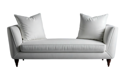 a white couch with two accent pillows, suitable for home décor or furniture catalogs isolated on transparent background