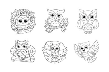 Set of Owl coloring pages