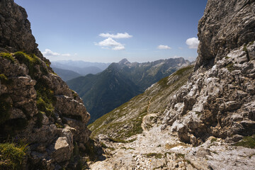 Enchanted scenery of huge mountains deep in Triglav National Park, Slovenia.