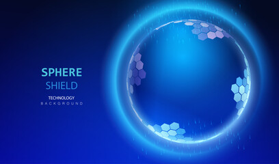 Shield background. Dome barrier technology vector. Cyber protection hexagon shield futuristic design. Ai ball protect concept. © SidorArt