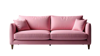 A light pink sofa with cushions sits against a transparent background, suitable for lifestyle or home decor
