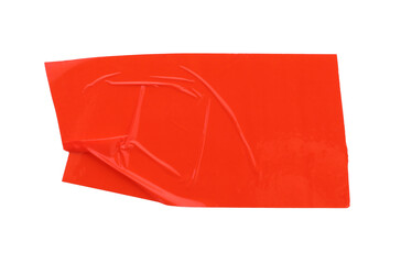 Strip of red adhesive tape on white background, top view