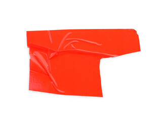 Strip of red adhesive tape on white background, top view