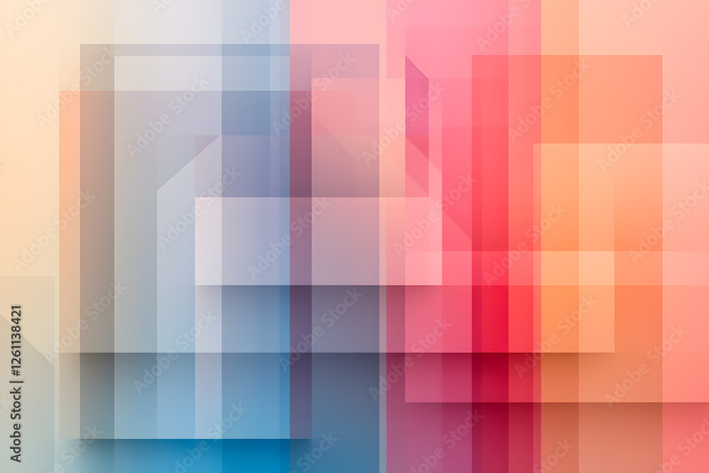 Poster abstract geometric background with soft color gradients, featuring overlapping shapes creating depth