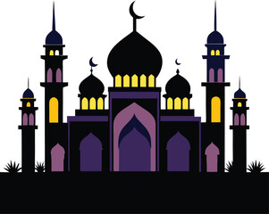 Fototapeta premium Mosques silhouette vector illustration. Continuous one line drawing mosque line concept
