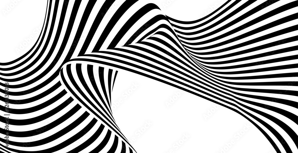Poster dynamic black and white wavy lines create an abstract visual pattern