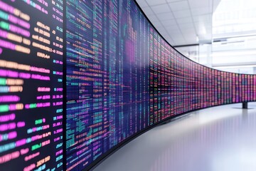 Display of colorful data visualizations in a modern office environment highlighting analytics and metrics during daytime