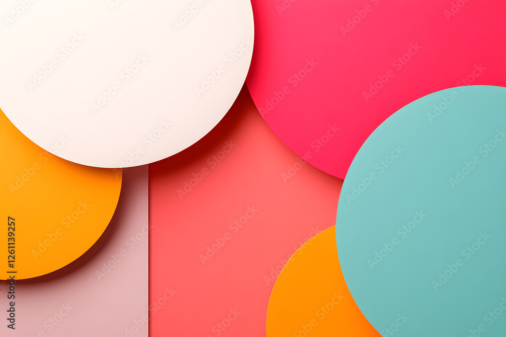 Poster abstract composition: interlocking circles in vibrant colors create a dynamic and modern design, per
