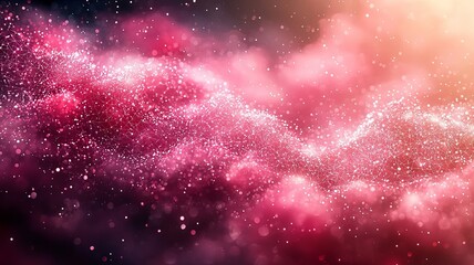 Naklejka premium Vibrant cosmic nebula with swirling pink and purple clouds, sparkling stars, evoking a sense of wonder and exploration in the universe.