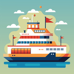ferry line arts with vector illustration. Ferry ship icons set cartoon vector