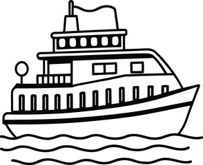 ferry line arts with vector illustration. Ferry ship icons set cartoon vector
