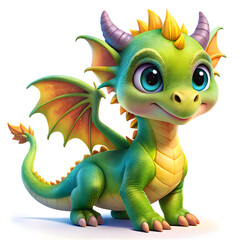 Obraz premium cute cartoon 3d green dragon on the white background