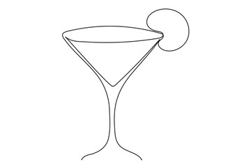 Line Art Cocktail Drink Glass Continuous Line Art Sketch Illustration. Birthday Party Symbol Alcohol Martini Beverage Outline Art Contour. Editable Thin Stroke Sketch Vector Decoration. 