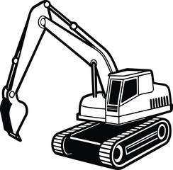Excavator silhouette vector illustration. Heavy machinery for construction and mining 
