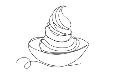 Line Art Ice Cream Food Dish Continuous Line Art Sketch Illustration. Sweet Dessert Tasty Creamy Cake Outline Art Contour. Editable Thin Stroke Sketch Vector Decoration. 