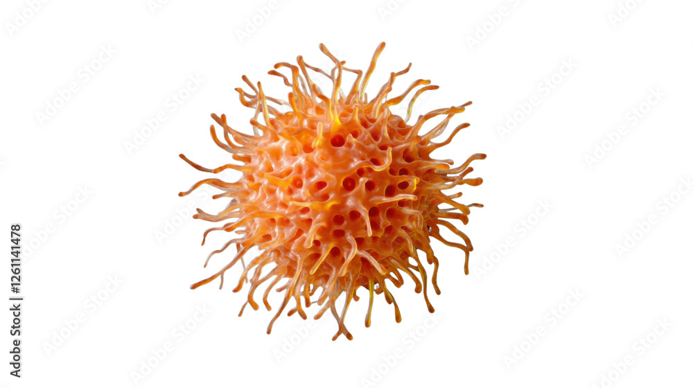 Poster orange virus cell floating on transparent background representing microbial pathogen