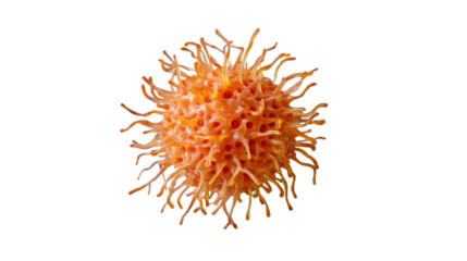 Orange virus cell floating on transparent background representing microbial pathogen