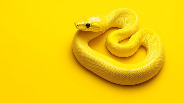 Golden Python on Vibrant Yellow Background: A Striking Studio Photograph AI Generated