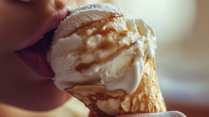 至福のひととき、スイーツを味わう口元