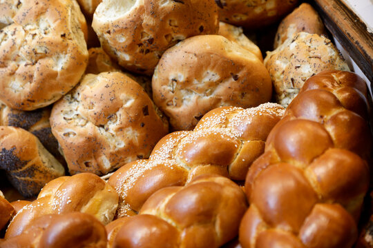 Paris, France. Europe Local fresh baked goods at Parisian boulangerie.Challah bread