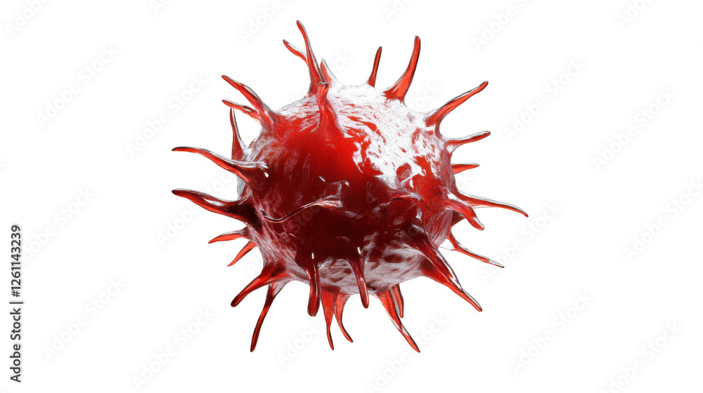 Poster red virus cell rotating on transparent background: 3d render